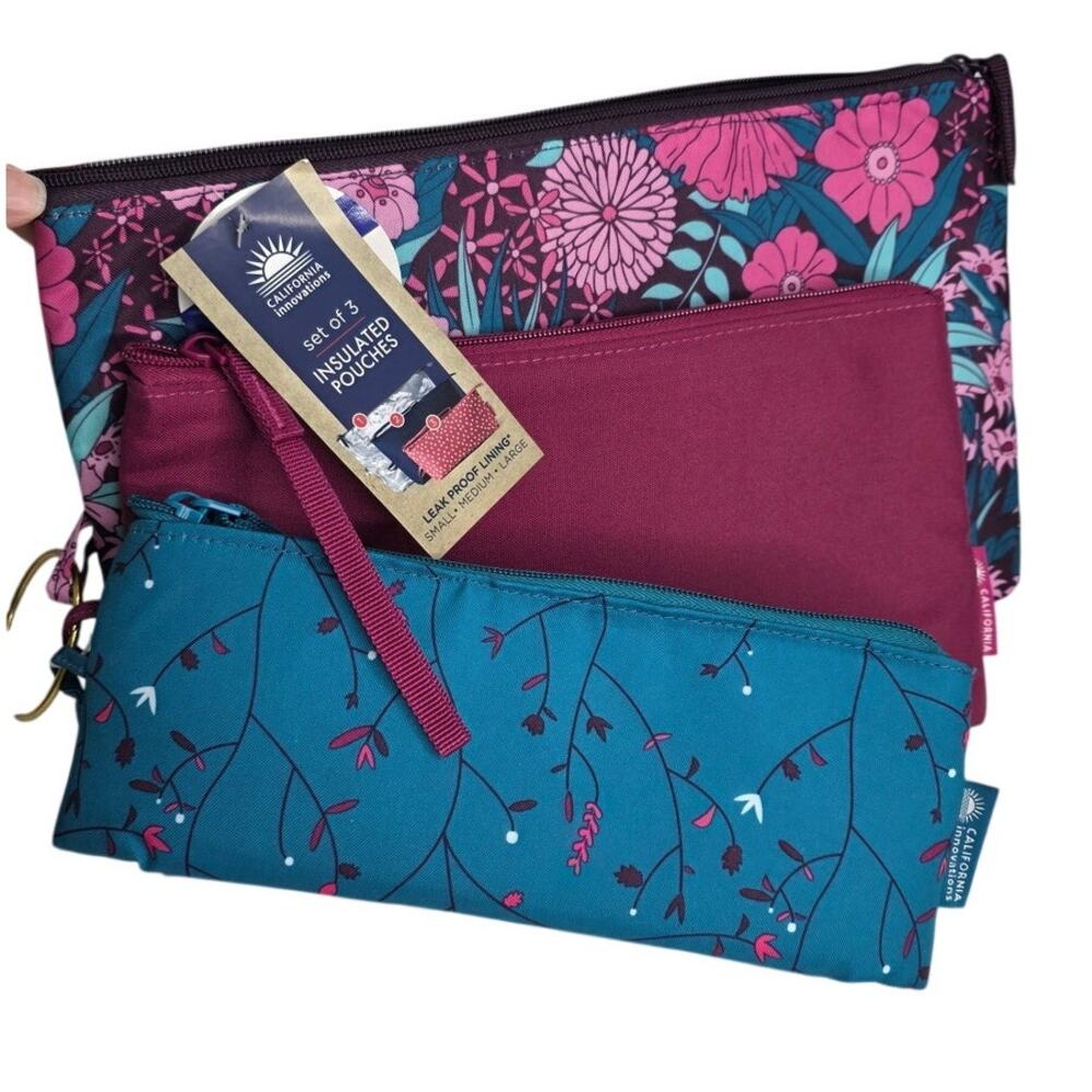 California Innovations Floral Insulated Pouch Set 3 Leakproof Lunch Bags